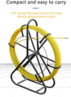 Fish Tape Fiberglass 6mm 656ft wire cable running electrical fish tape wire puller Cable Running Rod with Steel Reel Stand 【6mm*200m】