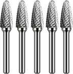 SF-5 Tungsten Carbide Burr Set Double Cut Rotary Burrs File(1/2” Cutter Dia X 1”Cutter Length) with 1/4'' (6.35mm) Shank for Die Grinder Drill Bits (Pack of 5)…