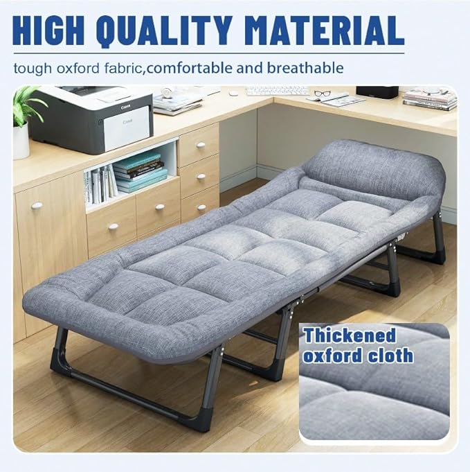 Camping Cot Recliner Portable Folding Bed with Pillow Adjustable Backrest Heavy Duty Frame for Sleeping Travel Office Indoor Outdoor Use (Extra Large(78in))