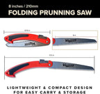 8" Folding Hand Pruning Saw for Gardening, Camping, Wood/Tree Cutting, Made with Heavy Duty SK-5 Steel (Red)