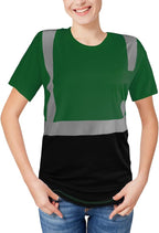 High Visibility Shirts Quick Dry Safety T Shirts with Reflective Strips and Pocket Short Sleeve Mesh Hi Vis Construction Work Class 2 Shirt for Men/Women Black Bottom Green,Medium