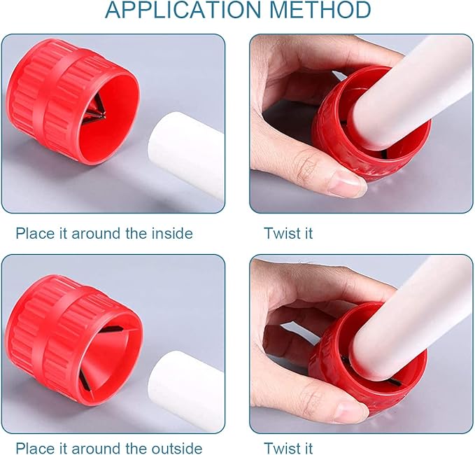 2 Pieces Red Inner-Outer Reamer Pipe and Tube Deburring Reamer Tubing Chamfer Tool for PVC/PPR/Copper/Brass/Aluminum Tubes(3/16-inch to 1-1/4-inch)