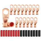 16pcs 2 AWG 3/8" Stud Heavy Duty Copper Wire Lugs with 16Pcs Heat Shrink Tubing 2 Gauge Battery Cable Lugs Cable Lugs Bare Copper Eyelets Tubular Ring Terminal Connectors