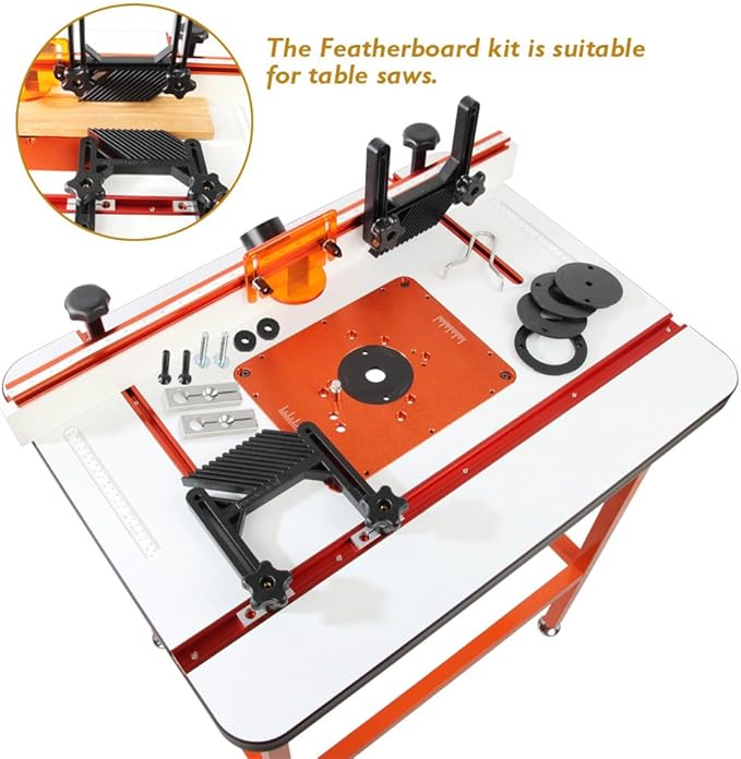O'SKOOL Precision Router Table Accessory Kit - Includes Fence and Table Featherboards, Aluminum Insert Plate, Dust Port Accessories