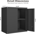28" H Metal Wall Cabinet, Steel Wall Mount Storage Cabinets with 2 Doors and 1 Adjustable Shelf, Small Wall Cabinet for Kitchen, Garage, Laundry Room, Pantry, Black