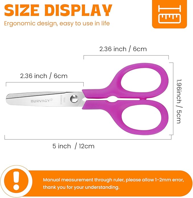 60Pack 5" Small School Student Blunt Craft Kids Scissors, Sharp Stainless Steel Blades Safety Comfort Grip Scissors for Kids Children Cutting Paper, 5Inch