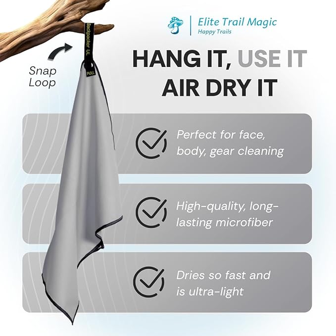 Backpacking Ultralight Quick Dry Microfiber Soft Fast Drying Hand and Face Towel Wash Cloth Camping Yoga Hiking Active Lifestyle Small (Gray, Small)