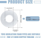 Amylove 12 Pcs 3.3 Feet Foam Pipe Insulation Foam Tube Insulating Water Pipe Pool Swim Noodles Heat Preservation Pipe Covers for Tubing Outdoor Freeze Protection (White,1/2 Inch)