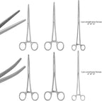 Hemostats ROCHESTER PEAN Forceps Locking Pliers Clamps Tongs Full Serrated Stainless Steel set (Curved 5,6.25,7.25, 8,10,12 Inches 6 pcs Set)