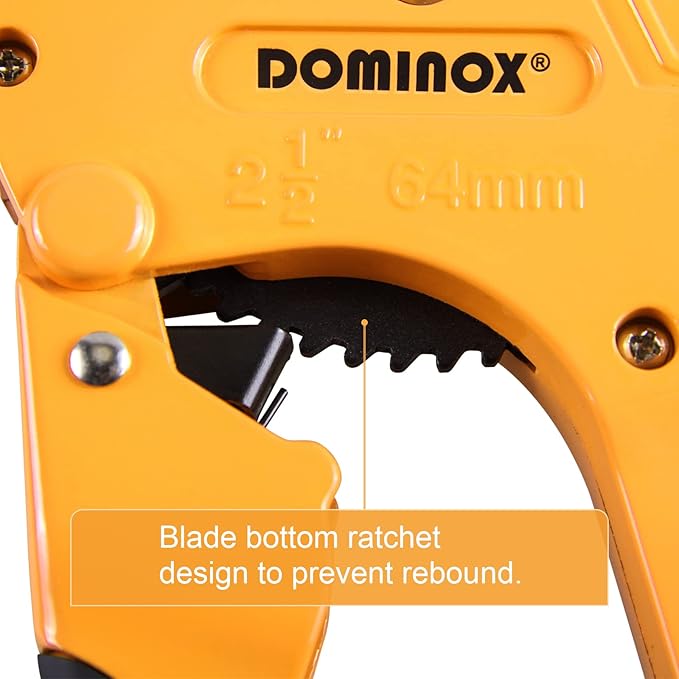 DOMINOX PVC Pipe Cutter, Cuts up to 2-1/2" PEX, PVC, PPR, Plastic Hoses& Plumbing Pipes,Ratchet PVC Cutter Tool with SK5 Blade and Aluminum Alloy Body