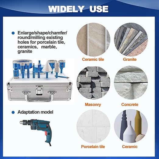 Diamond Core Drill Bit Set - BRSCHNITT Diamond Hole Saw Kit for Porcelain Tile Ceramic Marble Granite Drilling,Triangle Shank Drill（6+6/8/10/20/25/35/50/75/100mm&20finger bit&50chamfer bit）.