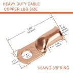 10pcs 1/0 AWG-3/8”(M10) Ring Terminals 0 Gauge Copper Wire Lugs Battery Cable Ends Heavy Duty Battery Cable Terminal Connectors