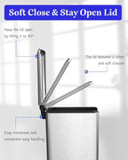 Rubbish Bin with Lid, 10 L, Stainless Steel Waste Bin, Bathroom, Pedal Bin, Stainless Steel for Bathroom, Bedroom and Office