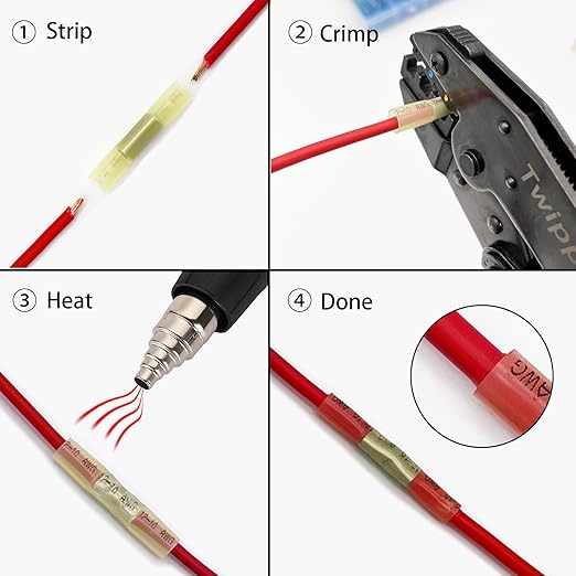 220Pcs Butt Terminal Connectors, Waterproof Heat Shrink Wire Connectors, Automotive Electrical Connector Terminals Kit, Crimp Connectors (22-10 Gauge)