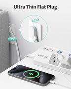 Flat Plug Power Strip with Individual Switches, 10 Ft Ultra Thin Flat Extension Cord, 5-Outlet Surge Protector with 2 USB-C (20W PD) & 2 USB-A, 1700 Joules, Wall Mount for Home Office, White