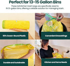 13 Gallon Trash Bags with Drawstrings, 40 Bags Made from 50% Recycled Plastic, Code K Leakproof and Tear-Resistant, Tall Kitchen Garbage Bags for Home and Office