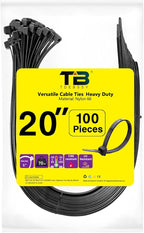 Black Zip Ties 100 Pcs,TDEBSSY 4.8mm Wide 20in Long 70lb Heavy Duty Cable Ties Self Locking Nylon Zip Ties UV Resistant Strong Wire Ties with 32 kg Tensile Strength (20in/70lbs)