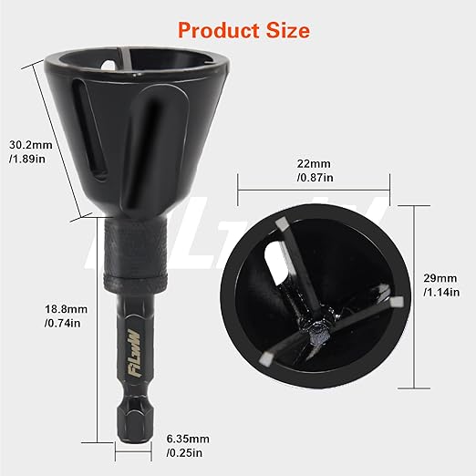 Deburring External Chamfer Tool, 1/8”-3/4”Sharp Tungsten Carbide Blades Deburring Hex Shank Drill Bit for Metal Rod Bolt Pipe 3D Printing PVC