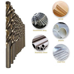 Cobalt Drill Bit Set 29 PCS - M35 High Speed Steel Twist Jobber Drill Bits for Hardened Metal, Stainless Steel, Cast Iron, Plastic and Wood with Indexed Round Case,1/16"-1/2" by 1/64" THS.