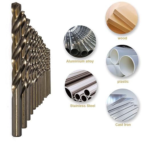 Cobalt Drill Bit Set 15 PCS + 6PCS Free - M35 High Speed Steel Twist Jobber Length Drill Bits for Hardened Metal, Stainless Steel, Cast Iron, Plastic and Wood, 1/16"-3/8"