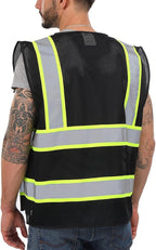 Dib Safety Reflective Mesh Vest High Visibility Two Tone with Pockets and Zipper, Black Mesh with Yellow Trim S