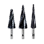 Cobalt Step Drill Bit Set - 3pcs 1/4"-3/4" 1/8"-1/2" 3/16"-7/8" Four Spiral Flute Step Drill Bit M35 with Impact Ready Unibit for Stainless Steel Metal Aluminium Copper Wood Plastic