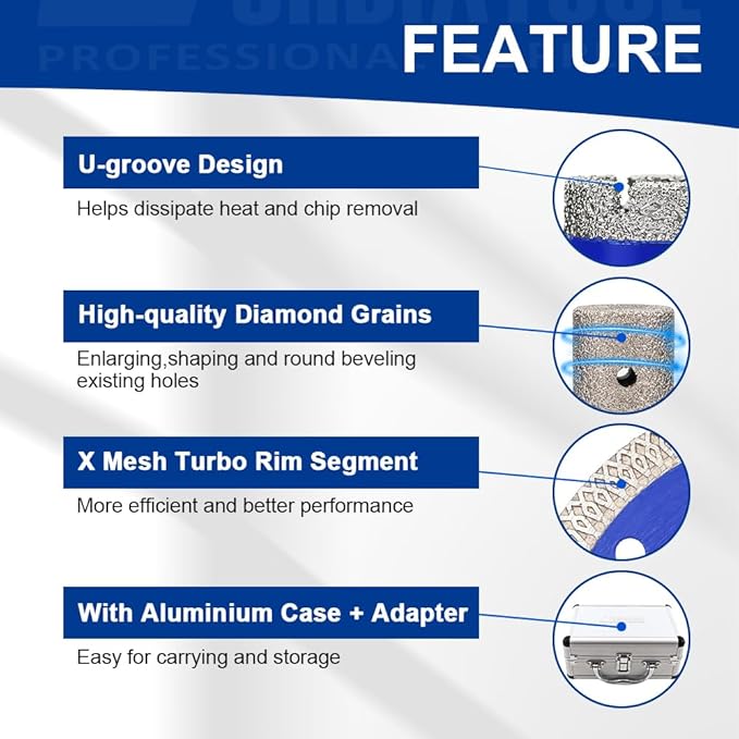 SHDIATOOL Diamond Drill Core Bits Set Milling Bits for Porcelain Hole Saw Cutter for Tile Marble Ceramic Granite Saw Blade Kit 5/8-inch-11 6pieces