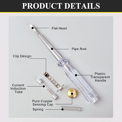 Fielect Test Screwdriver, Voltage Detector Pen Light Circuit Tester Electric Test Pen Screwdriver Neon Tube AC/DC 100-500V Clear 1pcs