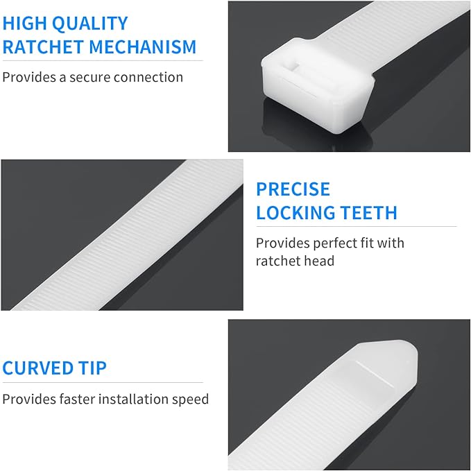 24 inch White Zip Ties Heavy Duty 50 PCS, 250 LBS Ultra Exclusive Strong Plastic Wire Ties, Large Cable Ties Extra Long Tie Wraps, Indoor and Outdoor UV Resistant