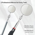 Telescoping Inspection Mirror with Rotating Head,Extendable Mechanic Mirror with Long Handle and Clip-On Design for Mechanics, Dentists, Auto, Boat (2.05in Round & 1.18in Round)
