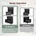 Tool Chest 13-Drawer with Double Door Handle,2 in 1 Detachable Rolling Tool Chests with Wheels and Drawers,Large Tool Box with Lock (Black)