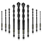 10 Piece Masonry Drill Bits for Tile Glass Ceramic Wall Brick Stone Soft-Metal Wood, Concrete Drill Bit Set,Carbide Tungsten Steel Alloy