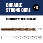 12pcs 3/8" Cobalt Drill Bits, M35 Drill Bits for Metal, Stainless Steel, Cast Iron, Wood, Plastic, Fully Ground from Pro Edge Technology