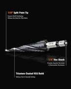 ZELCAN 13 Sizes M35 Cobalt Step Drill Bit, 1/8" to 1/2" Four Spiral Flute Step Drill Bit for Metal, Titanium-Coated HSS Step Bit with 1/4" Hex Shank for Stainless Steel Aluminum Copper Wood Plastic