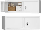 GREATMEET 13" H Metal Cabinets with Doors and Shelves, Metal Wall Cabinet with Lock, Wall Storage Cabinet for Living Room, Kitchen, White