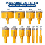 HIGHDRIL Multi Angle Measuring Ruler 5-Hole Drill Locator & Diamond Drill Bit Kit Triangle Shank for Porcelain Tile Ceramic Marble Brick Vacuum Brazed Hole Saw(6/8/10/20/25/28/32/35/45/50/65mm)