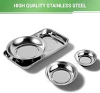Magnetic Tray 4-Piece, Large Magnetic Parts Tray and Round Magnetic Parts Tray Set, Stainless Steel Heavy Duty 9.5" W x 5.5''L Square and 6" 4" 3"Round Tools Tray