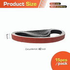 KonaFlex Sanding Belts 15 Pack 1x42 Inch Belt Sander Paper Aluminum Oxide with 60/80/120/150/240 Grits for Woodworking, Paint Sanding, Metalworking, Rust Removal