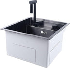 15-inch Hidden RV Kitchen Bar Sink with Folding Faucet, Cover, Drain Pipe and Strainer Full Set, Small Stainless Steel Prep Sink for Workstation, RV, Kitchen and Bar(Black)