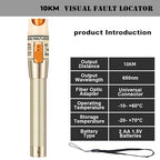 Visual Fault Locator,10-20KM Fiber Optic Cable Tester Meter, VFL Red Light Pen Light Source Testers (Golden)