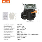 VEVOR Leveling Casters Set of 4, 2.5" Heavy Duty with Upgraded Ratchet Handle Design kit Capacity 4400 lbs, 360 Degree Swivel Caster Wheels, Adjustable Casters with Feet for Furniture, Equipment