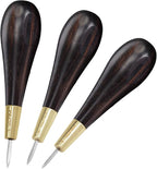 WUTA Diamond Shape Stitching Awl Ebony Blackwood Handle Leather Craft Sewing Awl Kits Handmade Sewing Tools DIY Stitcher Taper, 3 Size S M L (3 Packs)