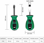 Buspoll Rubber Anti-Skid Handle Stubby Screwdriver Set, 6mm x 38mm Slotted/Phillips, Magnetic Head