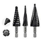 GSTK Pro Max 3PCS Four Spiral Flute Cobalt Unibit Step Drill bit, Impact Ready, for Metal, Stainless Steel, Aluminum, Wood, Plastic with 1/4" Hex Shank