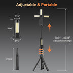 Rechargeable Camping Light with Stand 7 ft Max Height, 15000mAh Portable Cordless LED Work Light, 5500 Lumen 6500/4500/3500K Dimmable Emergency Flashlight with Detachable Tripod, Black