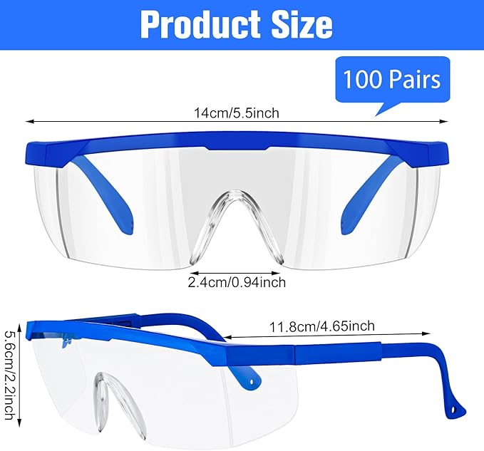 100 Pairs Safety Goggles Bulk Protective Glasses for Shooting Lab Safety Goggles Over Glasses for Kids Adult