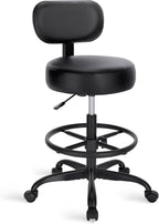 SUPERJARE Drafting Chair with Back, Adjustable Foot Rest Rolling Stool, Multi-Purpose Office Desk Chair, Thick Seat Cushion for Home Bar Kitchen Shop - All Black