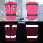 TCCFCCT Reflective Safety Vest 9 Pockets High Visibility Vest for Men Women, Hi Vis Construction Work Vest with Reinforced Sewing, Durable to Use, Meets ANSI/ISEA Standards, (Pink, 5X-Large)