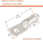 10pcs 2 AWG-5/16(M8) Tinned Copper Ring Terminals Battery Lugs, Heavy Duty Wire Lugs, Battery Cable Connectors