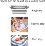 Camping Collapsible Cutting Board Dish Basin BBQ Prep Tub Camp Sink Dish Washing Station Multifunctional Storage Basket(Grey green)